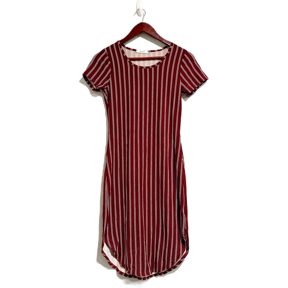 Red Black and White Stripe Short Sleeve Dress